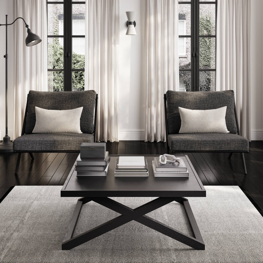SAVELLE Wooden Small Coffee Table - Black - Leeds Plywood
