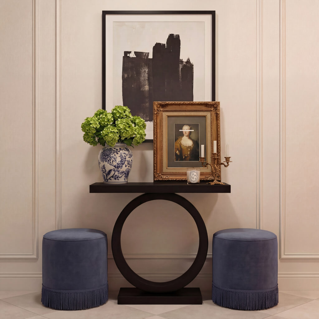 SANTELLE Velvet Small Pouffe - French Blue - Leeds Plywood