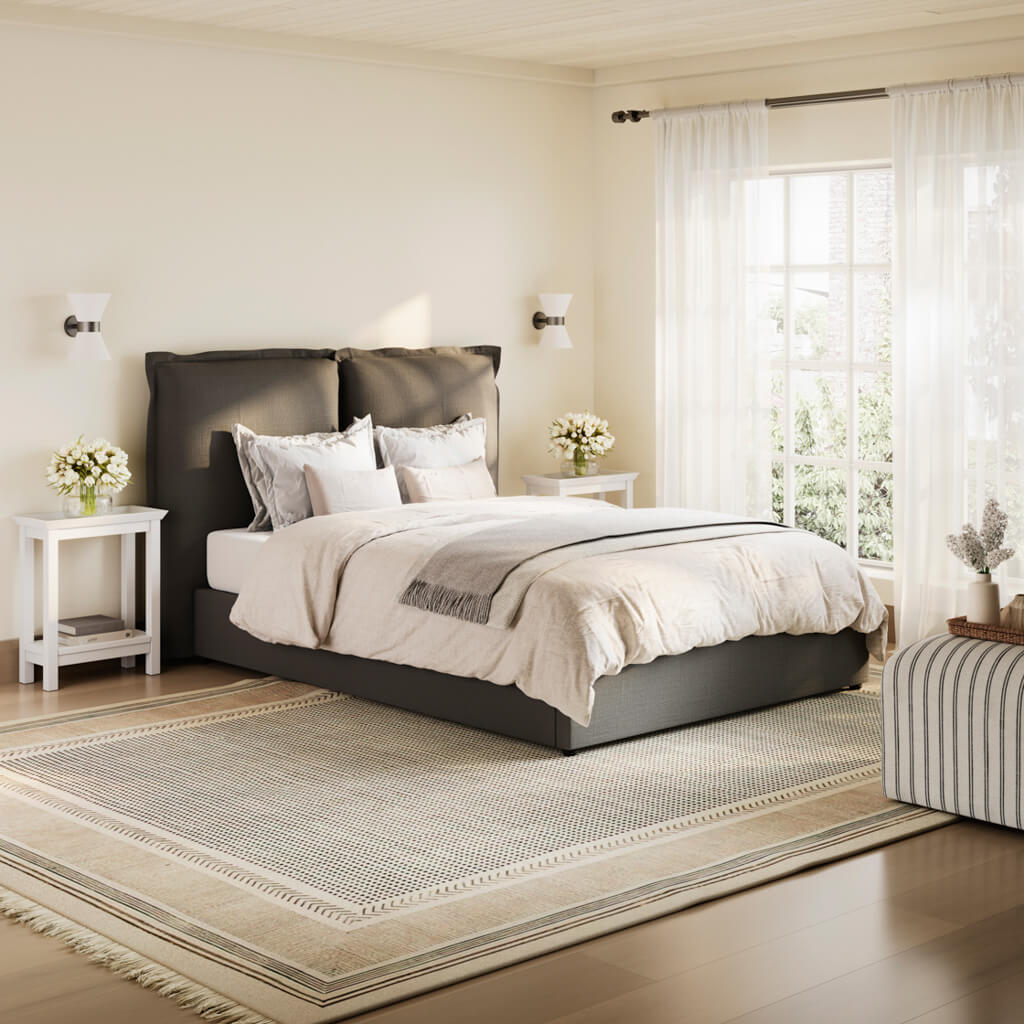 SOLDAY Kingsize Linen Bedframe - Deep Grey - Leeds Plywood