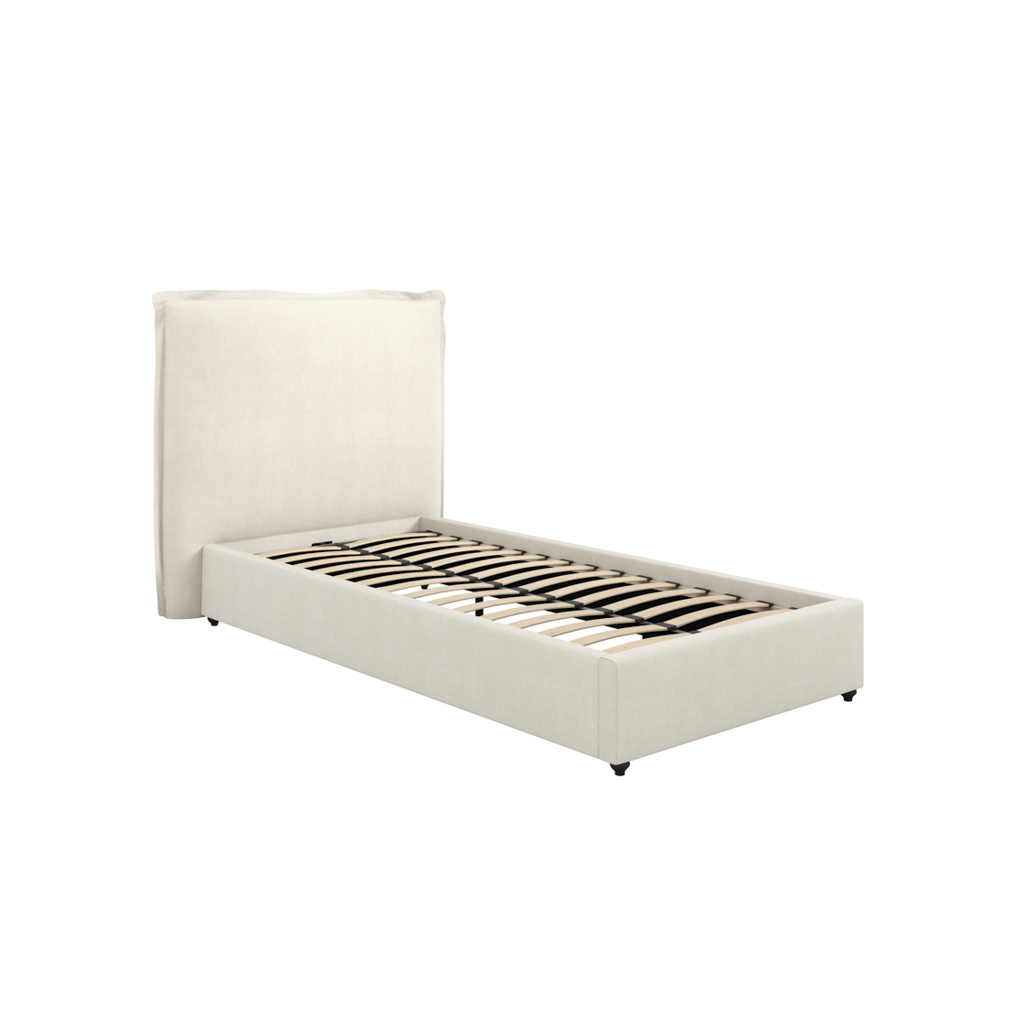 SOLDAY Single Linen Bedframe - Ivory - Leeds Plywood