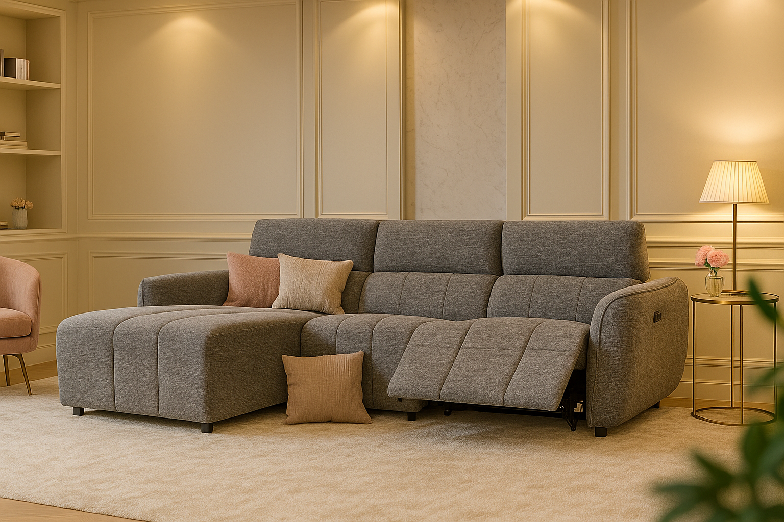 TARWIN Fabric 3 Seater Electric L Shaped Recliner Sofa - Charcoal - Left Hand Facing - Sofa So Good