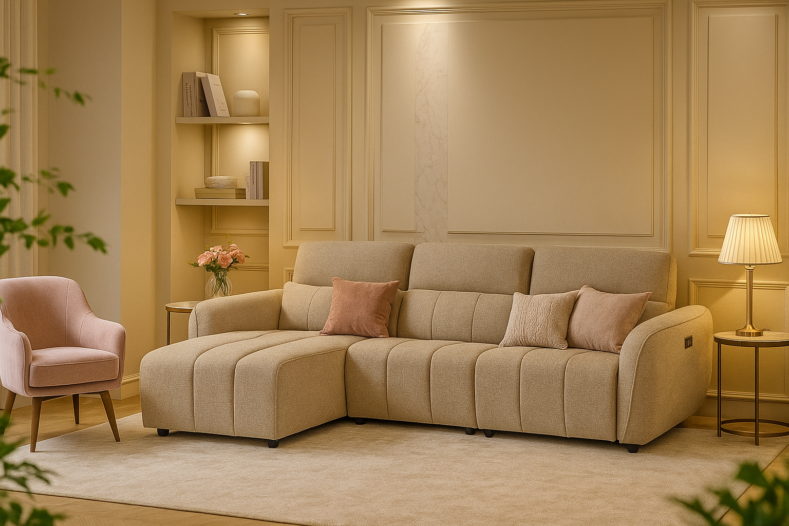 TARWIN Fabric 3 Seater Electric L Shaped Recliner Sofa - Mocha - Left Hand Facing - Sofa So Good
