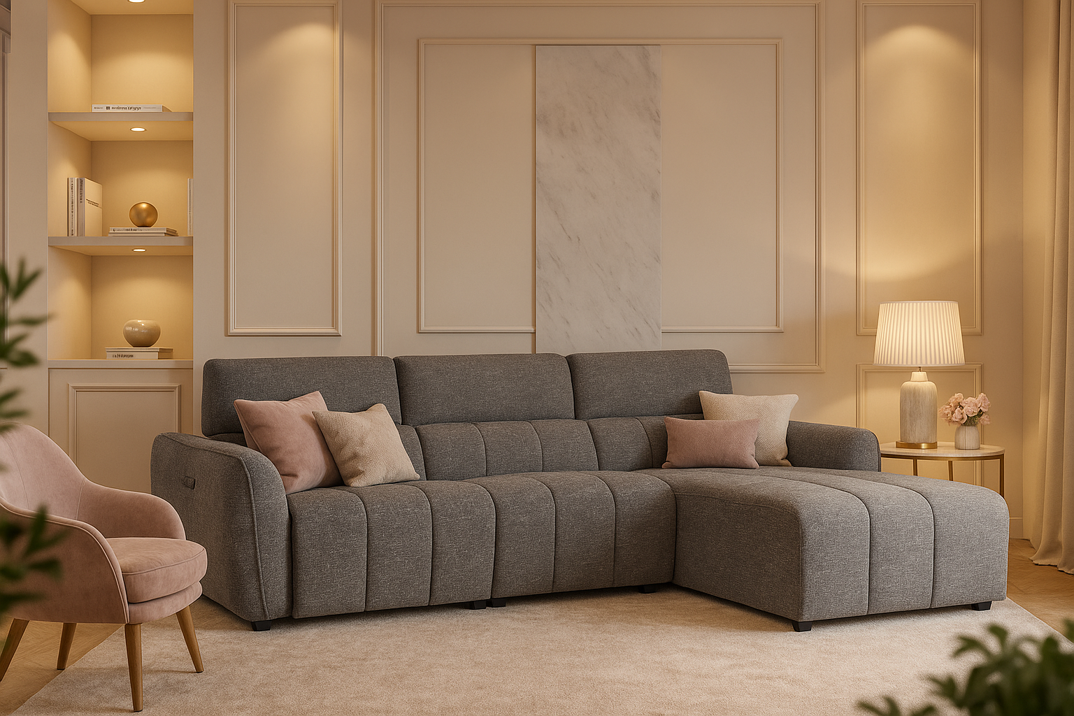 TARWIN Fabric 3 Seater Electric L Shaped Recliner Sofa - Charcoal - Right Hand Facing - Sofa So Good
