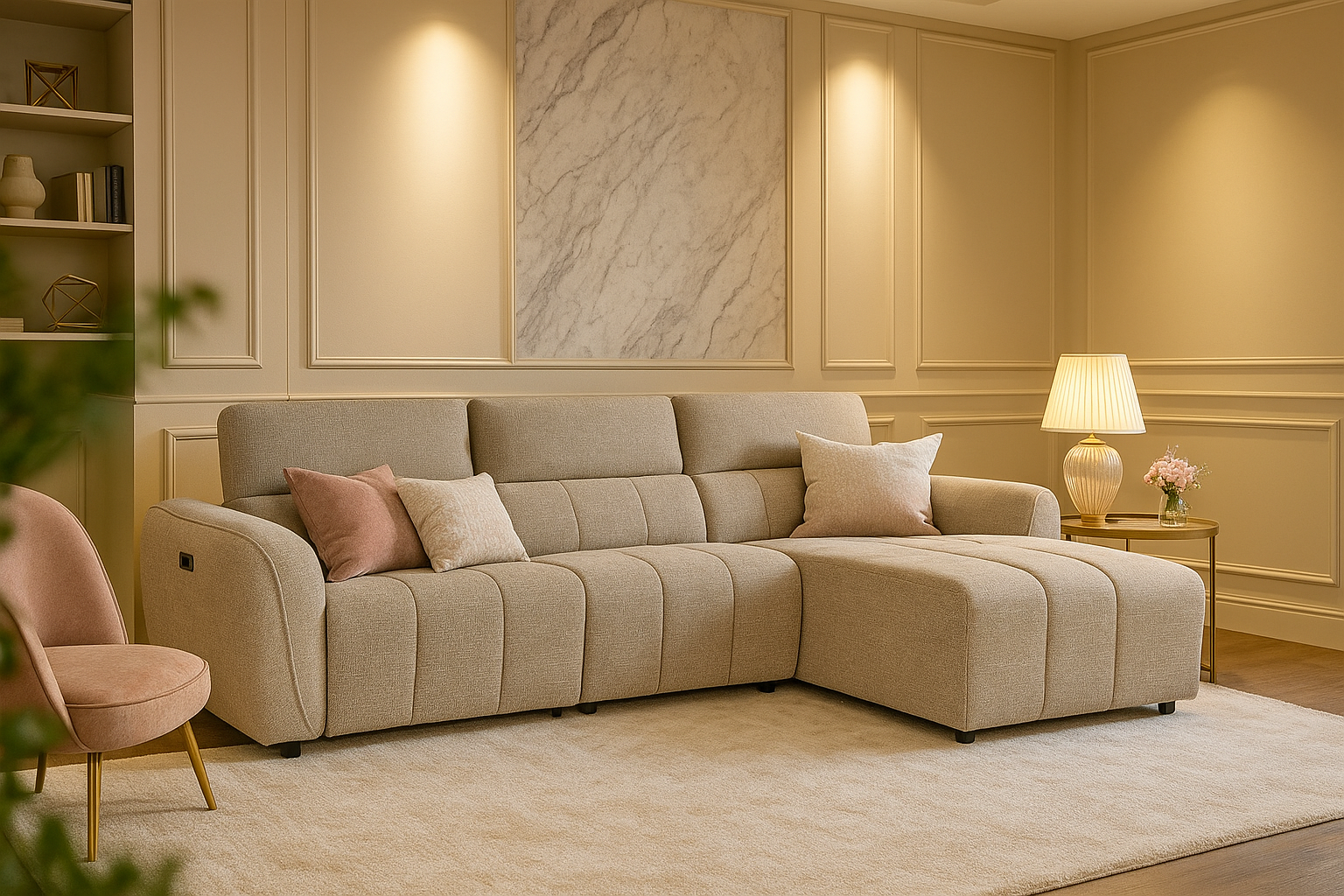 TARWIN Fabric 3 Seater Electric L Shaped Recliner Sofa - Mocha - Right Hand Facing - Sofa So Good