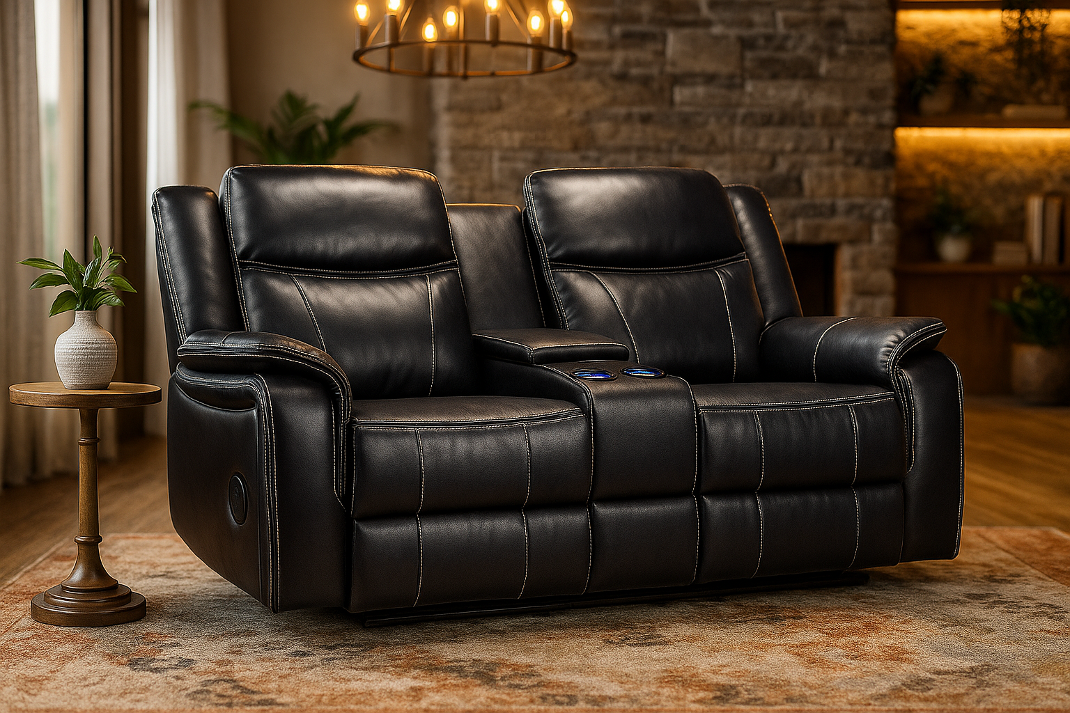 TECHLUXE Leather 2 Seater Recliner Sofa - Black - Sofa So Good