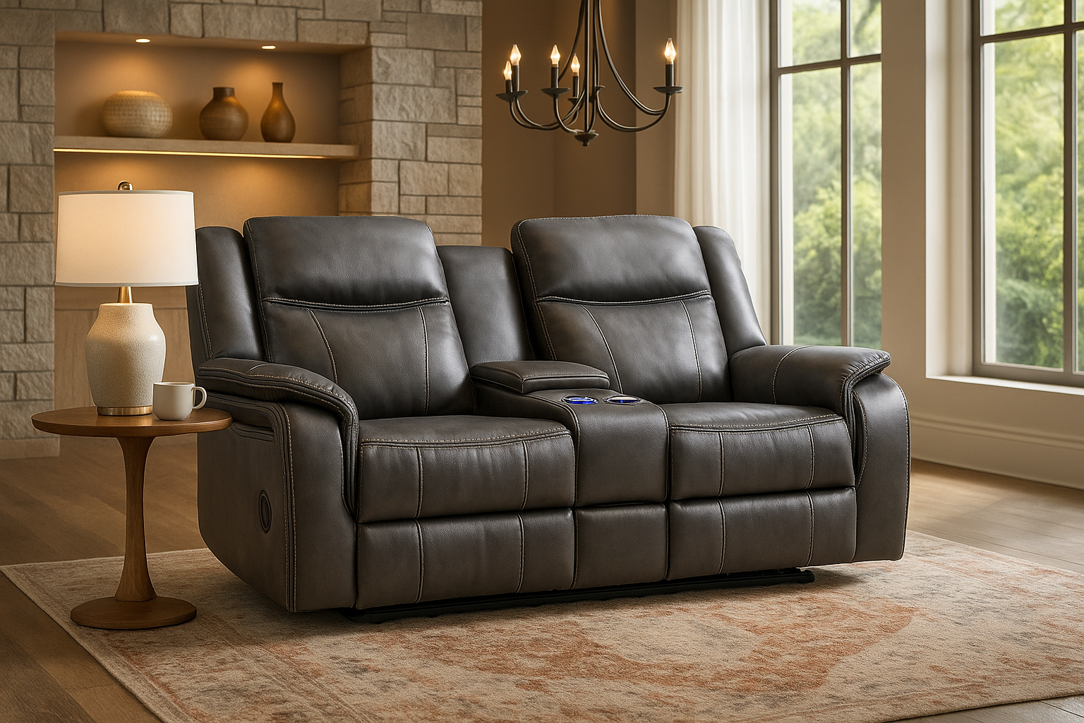 TECHLUXE Leather 2 Seater Recliner Sofa - Dark Grey - Sofa So Good