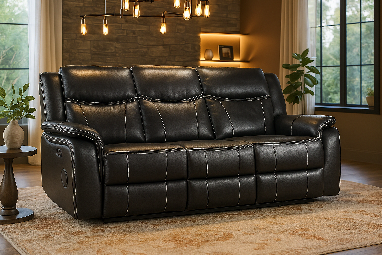 TECHLUXE Leather 3 Seater Recliner Sofa - Black - Sofa So Good