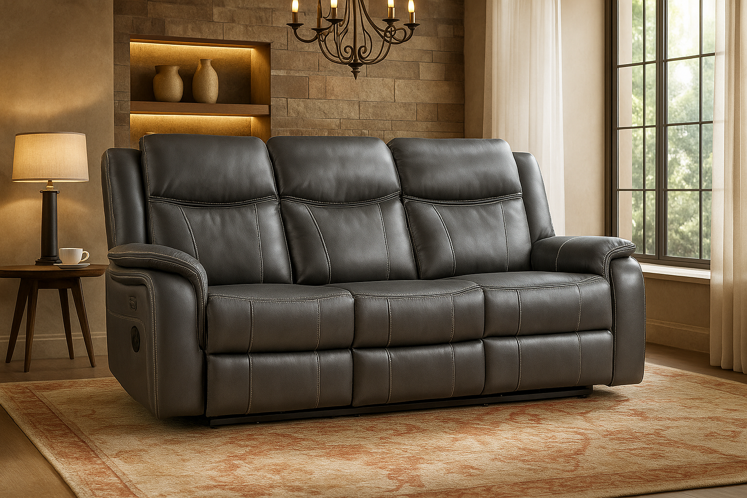 TECHLUXE Leather 3 Seater Recliner Sofa - Dark Grey - Sofa So Good