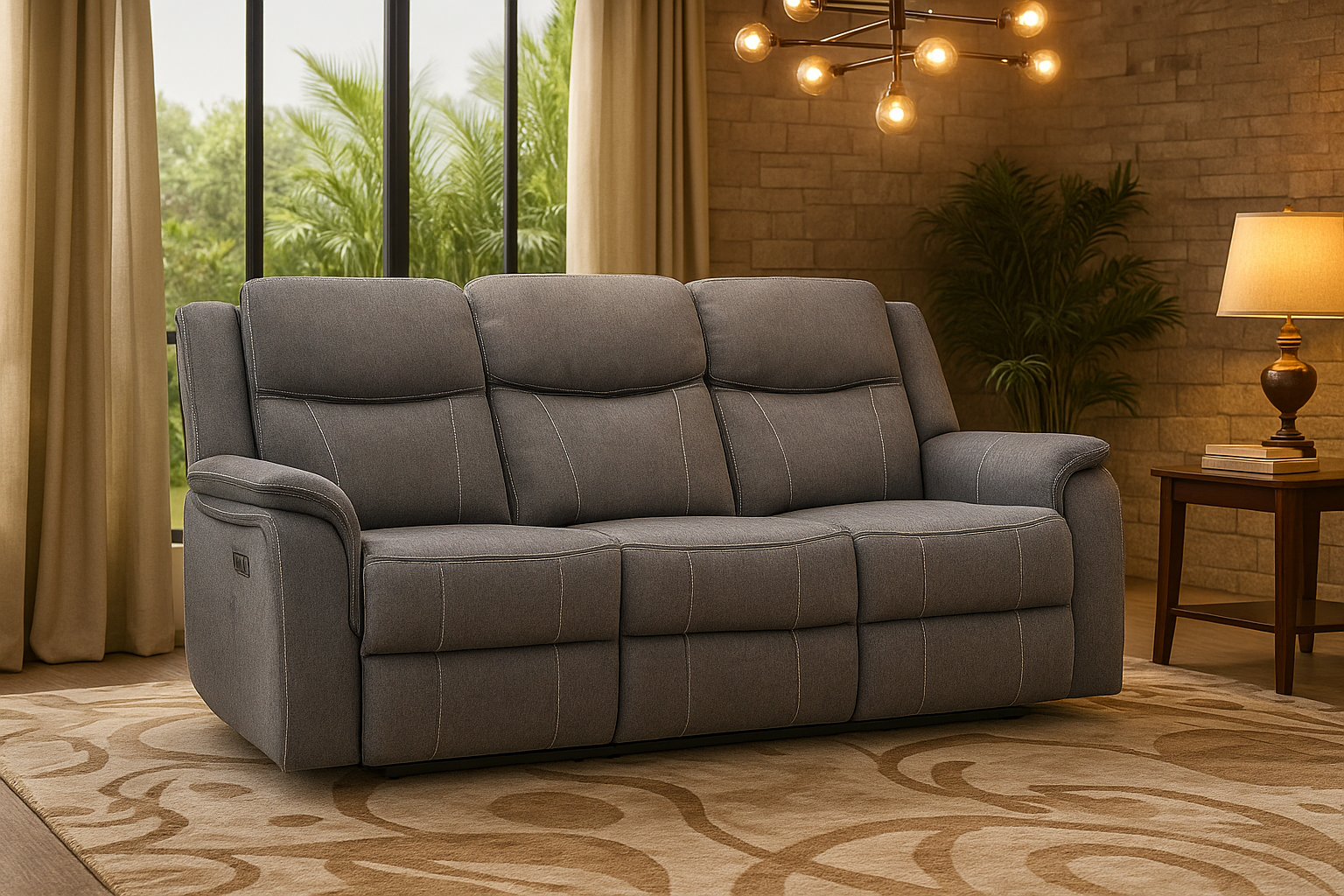 TECHLUXE Fabric 3 Seater Recliner Sofa - Grey - Sofa So Good