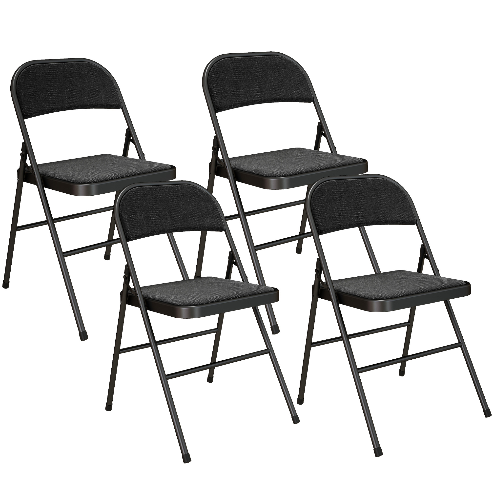 HERON Set of Four Cushioned Folding Chairs Black - Life Essentials