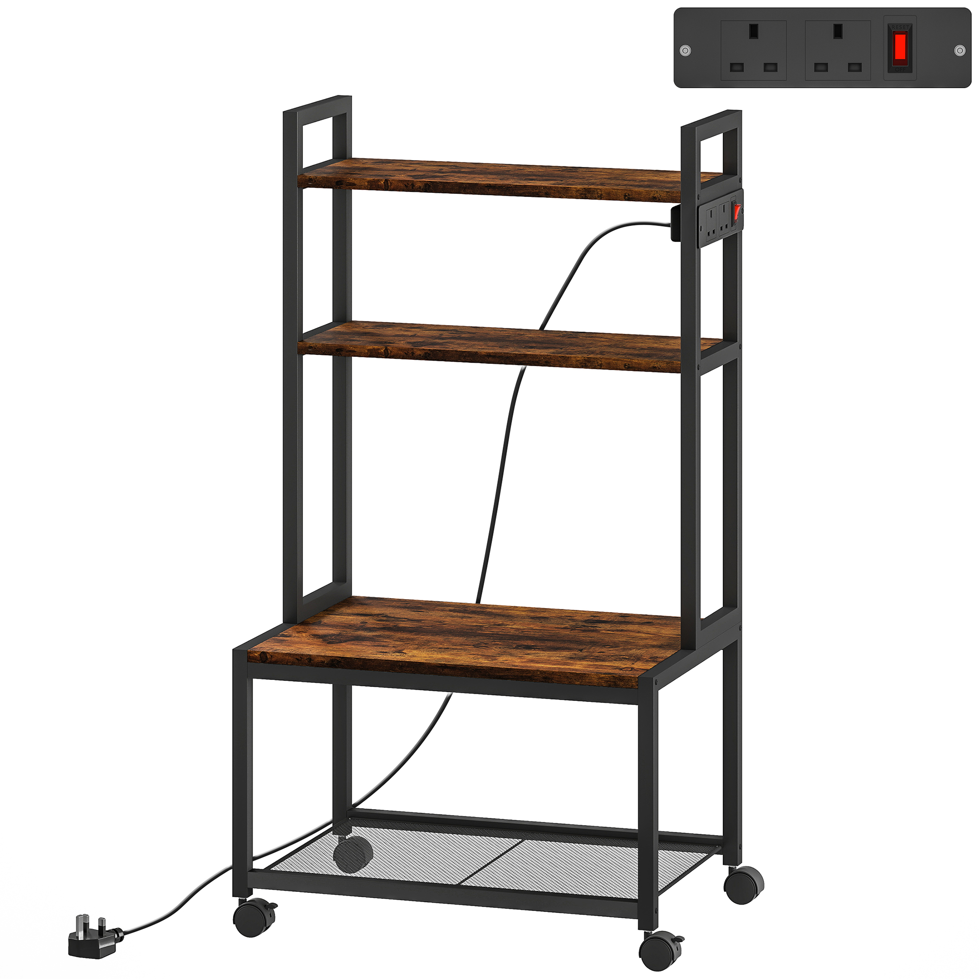 HERON 4 Tier Printer Stand with Power Outlets Rustic Brown - Life Essentials
