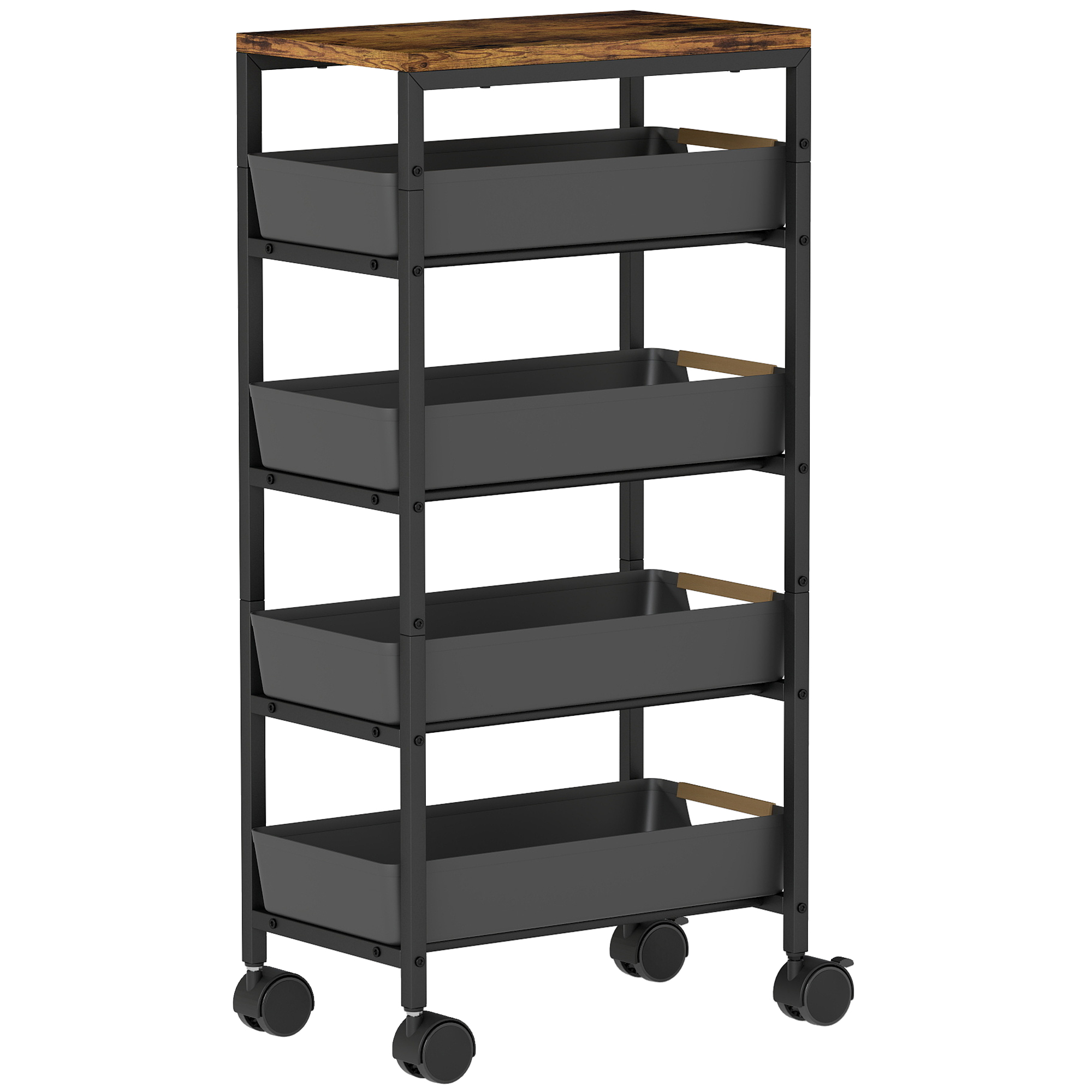 HERON 5 Tier Storage Trolley on Wheels Black - Life Essentials