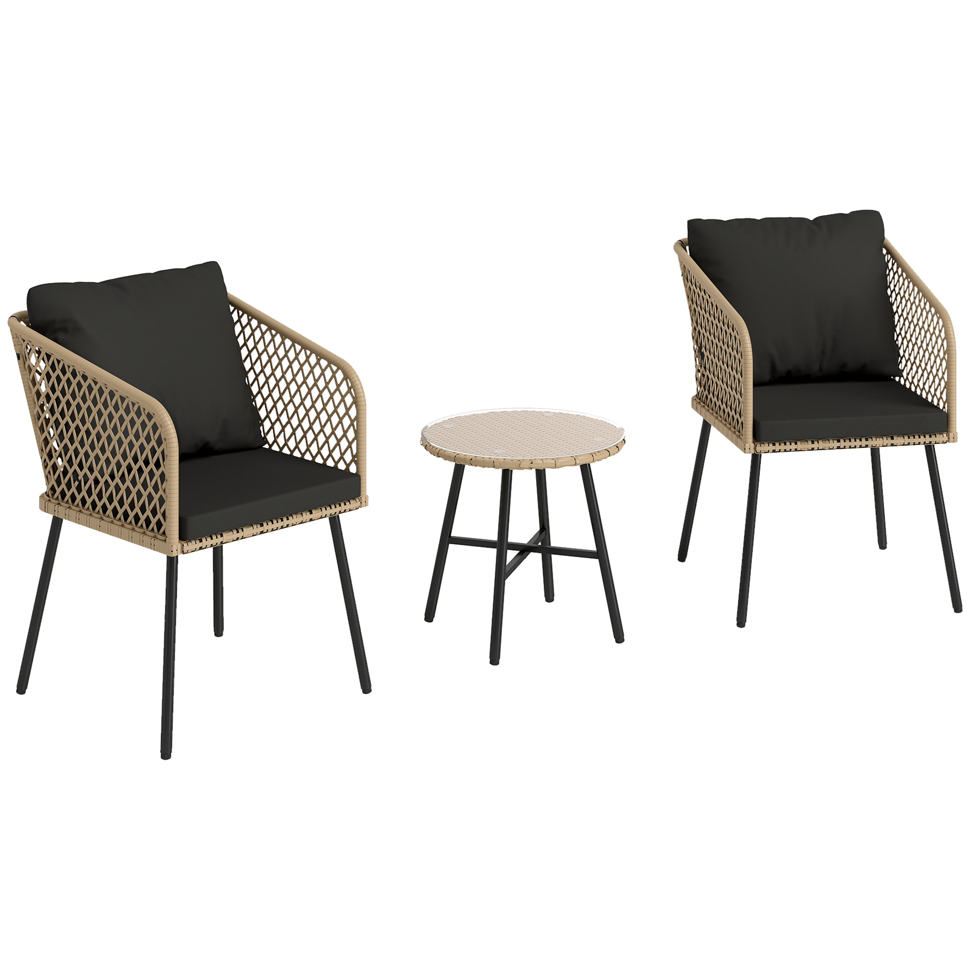 SUNVISTA 3 Piece Cut Out Rattan Chair and Table Set Brown, Black - Life Essentials
