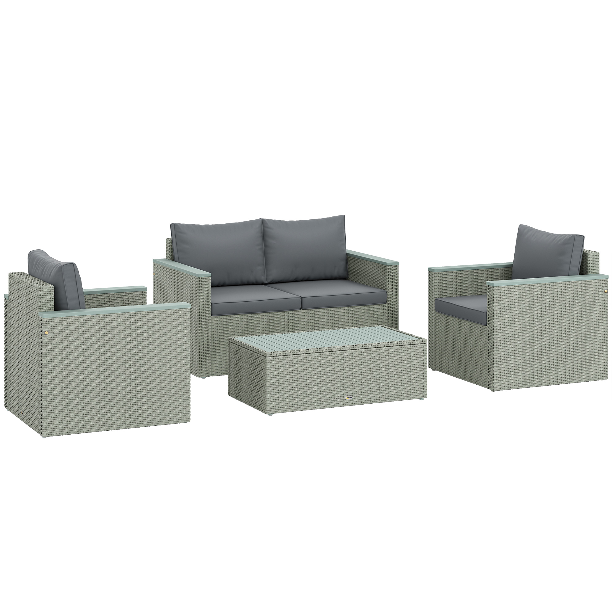 SUNVISTA 4 Piece Rattan Garden Furniture Set 4 Seater Wicker Outdoor Sofa Light Grey - Life Essentials