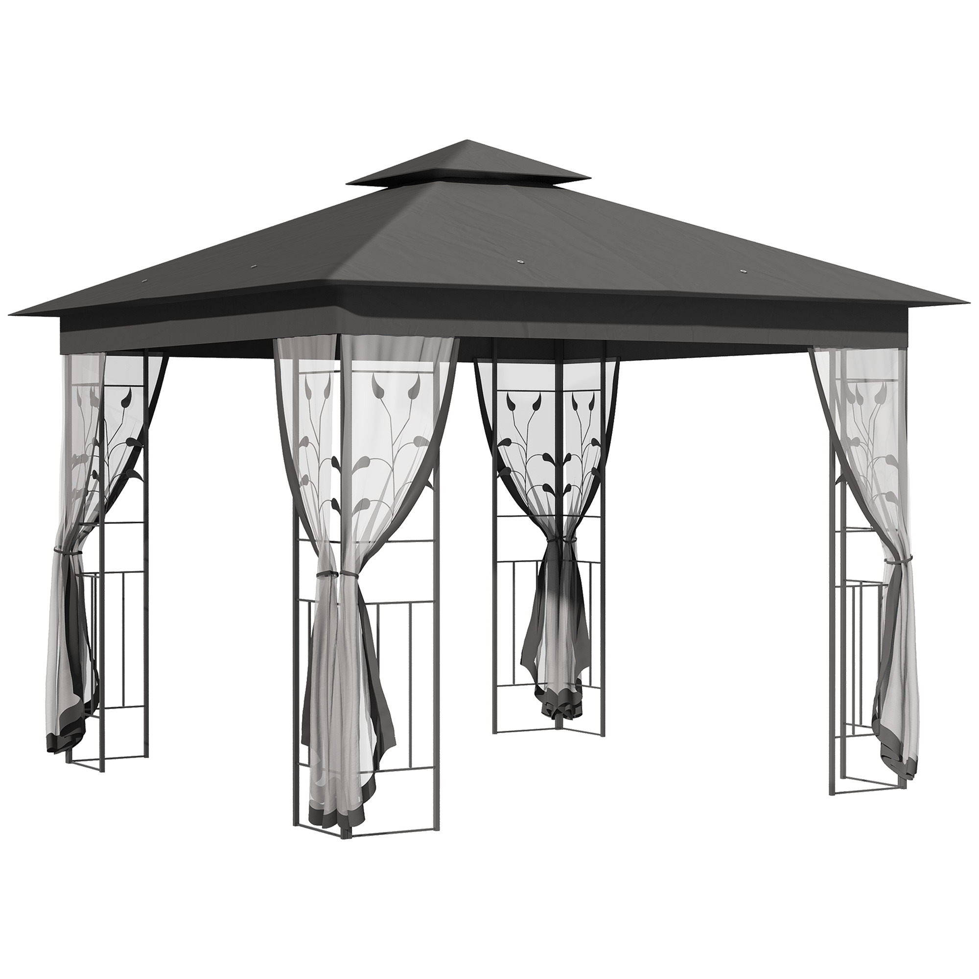 SUNVISTA 3 x 3(m) Steel Frame Double Roof Garden Gazebo Grey - Life Essentials