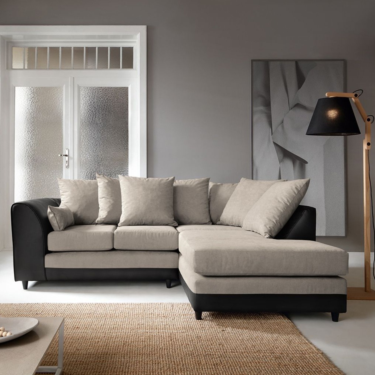 Linacre Corner Sofa - Right Arm Brown and Black - Moonlight Interiors