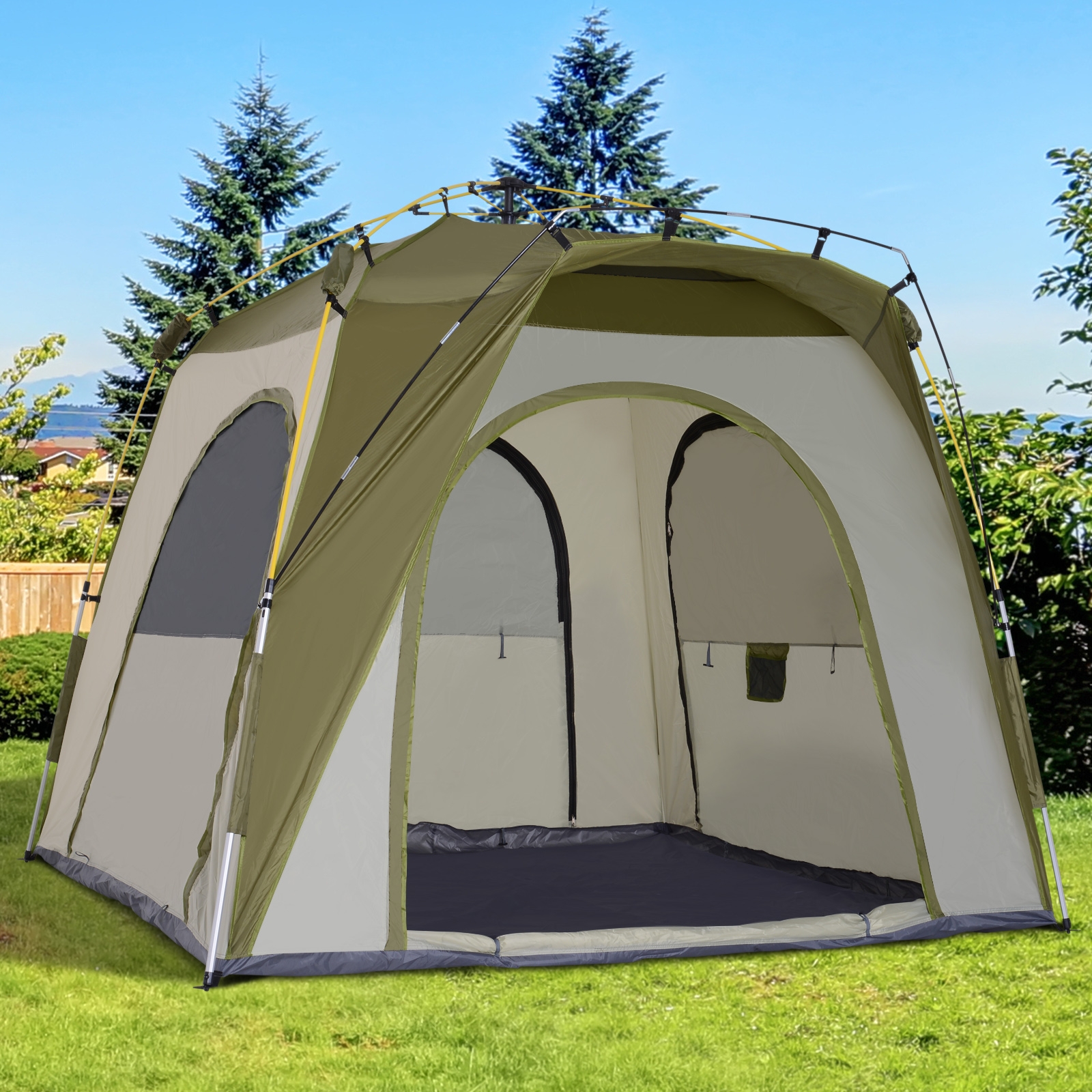 5-Man Pop Up Camping Tent - Green - The Garden Savant