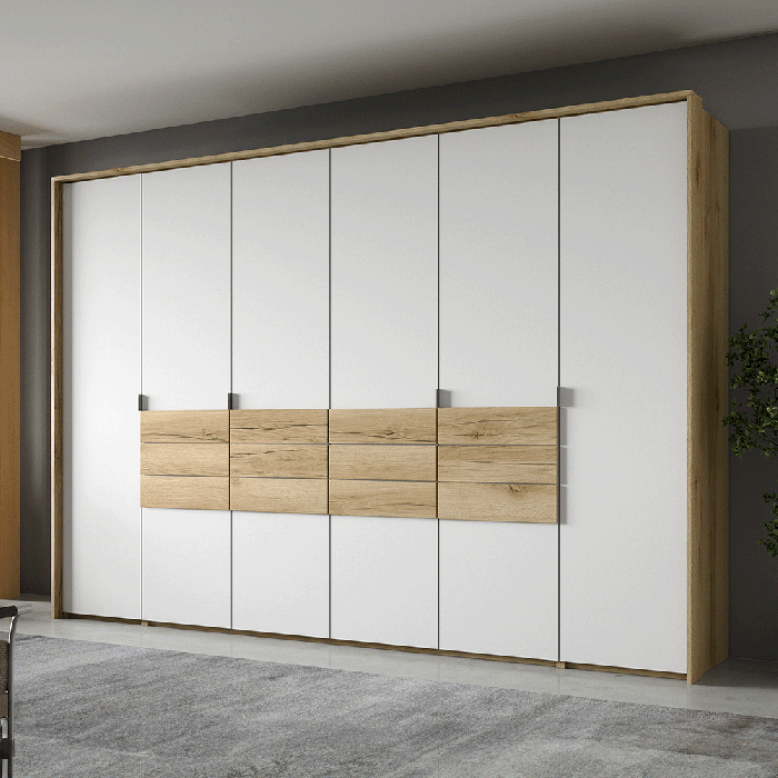 CAVELLO 4 Door Wardrobe with 2 Drawers Oak with White - 310cm - Avellino & Wells