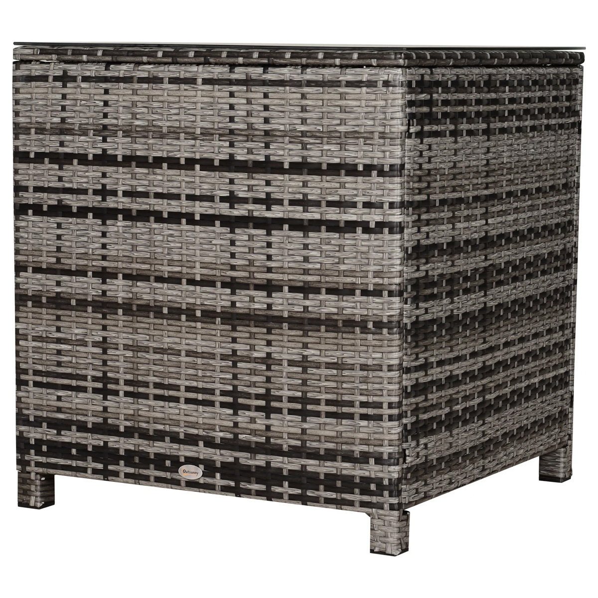 Tempered Glass Top Outdoor Garden Rattan Side Table - Grey - The Garden Savant