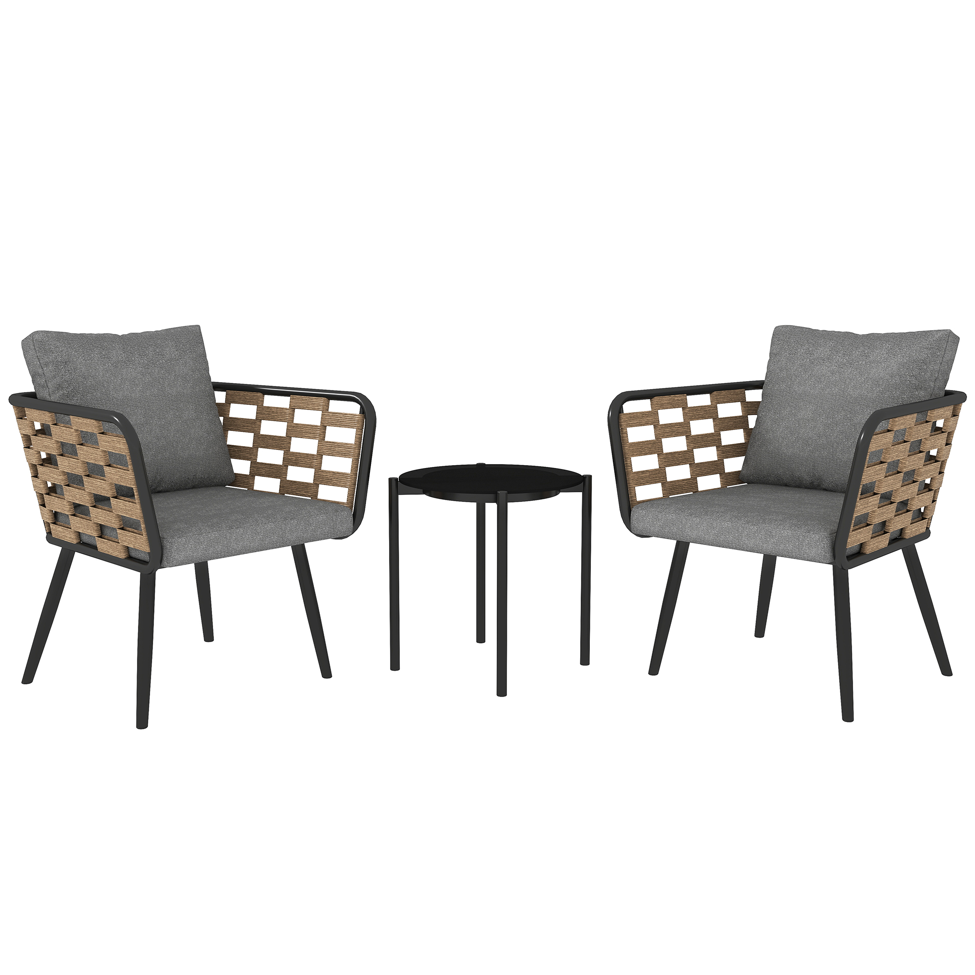 SUNVISTA 3 Pieces Rattan Bistro Set with Washable Seat Black - Life Essentials