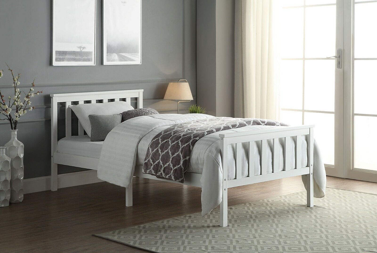Wooden Single Bed Frame Pine White - 3FT - Bedroom & More