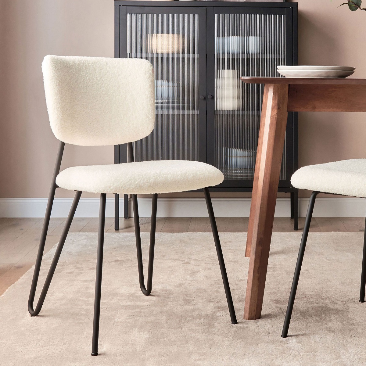 Set of 2 Boucle Dining Chairs Off-White NELKO - Gemini Interiors