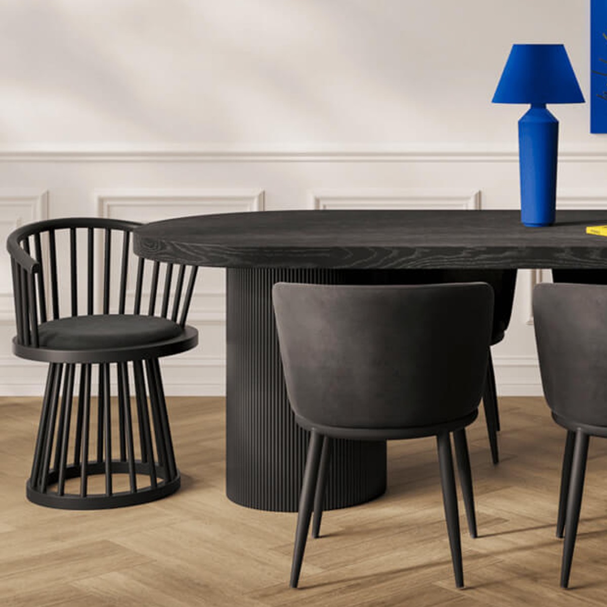 LIREN Fabric Dining Chair - Grey - Leeds Plywood