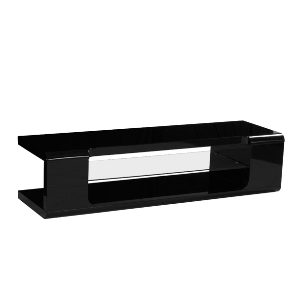 Longmont TV Unit High Gloss Stylish Entertainment with Central Glass Display - Black - Sigrid Mills