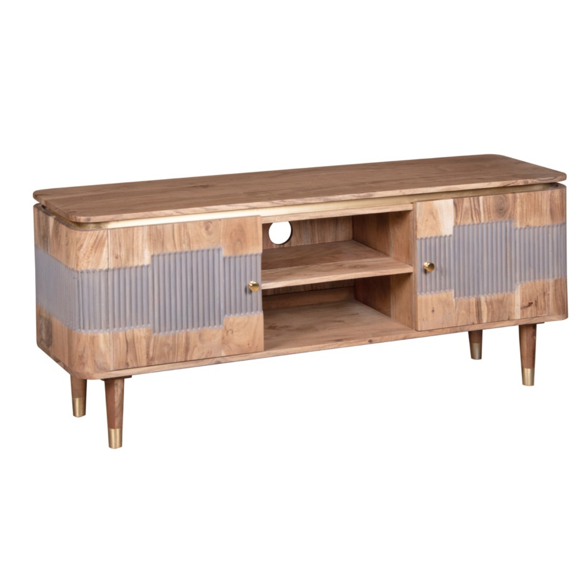 Venessa Acacia Wood 2 Doors TV Unit - Natural Wood Grain - Elfrida Interiors