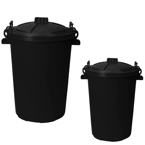 Large Black Plastic Dustbin - 2 x 85L Litre - Bedroom & More