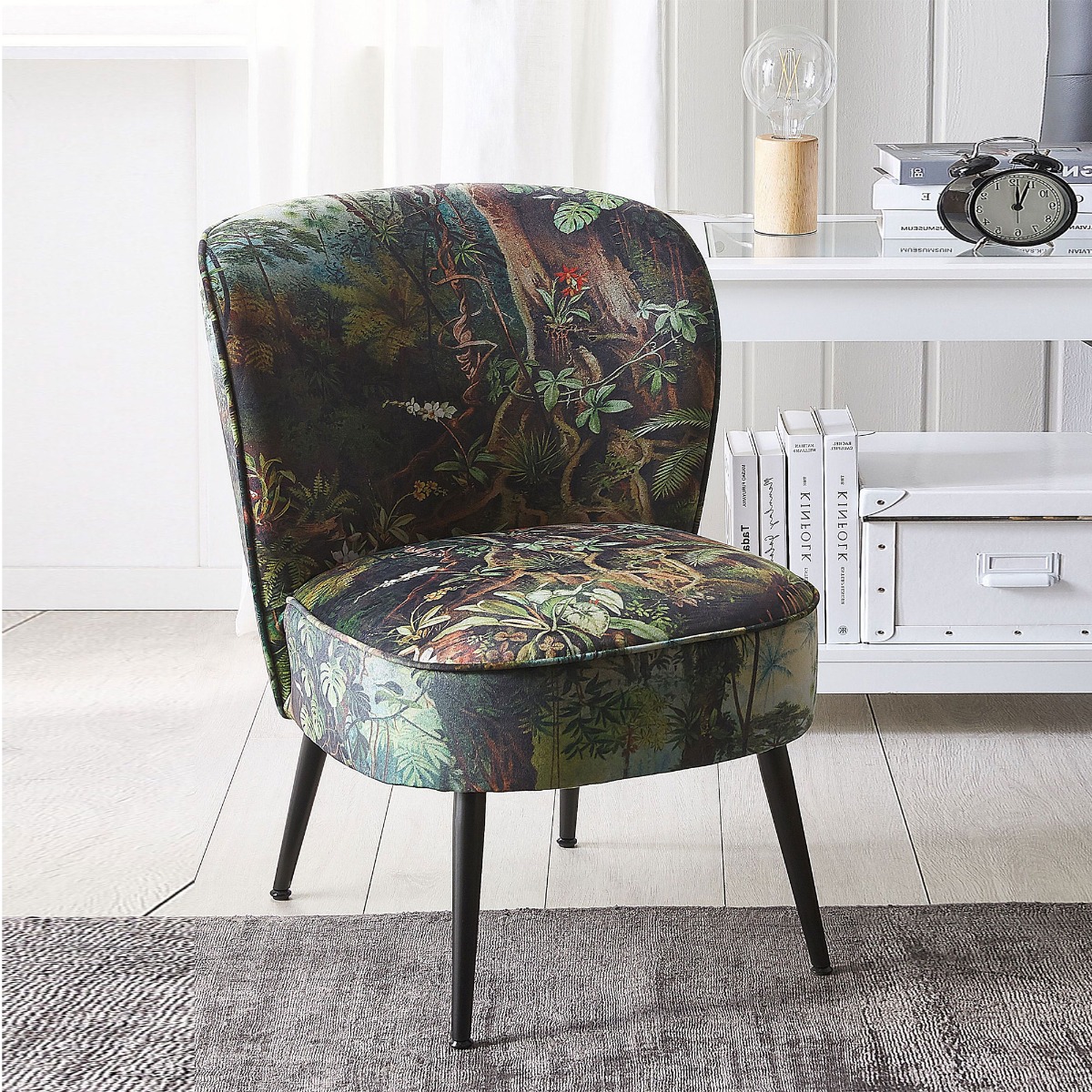 Fabric Armchair Jungle Print Dark Green VOSS - Gemini Interiors