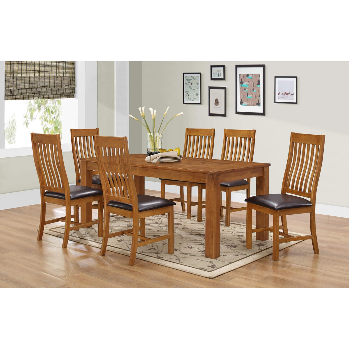 Crediton Rectangular Dining Table Set with 6 Chairs - Walnut Finish - Sigrid Mills
