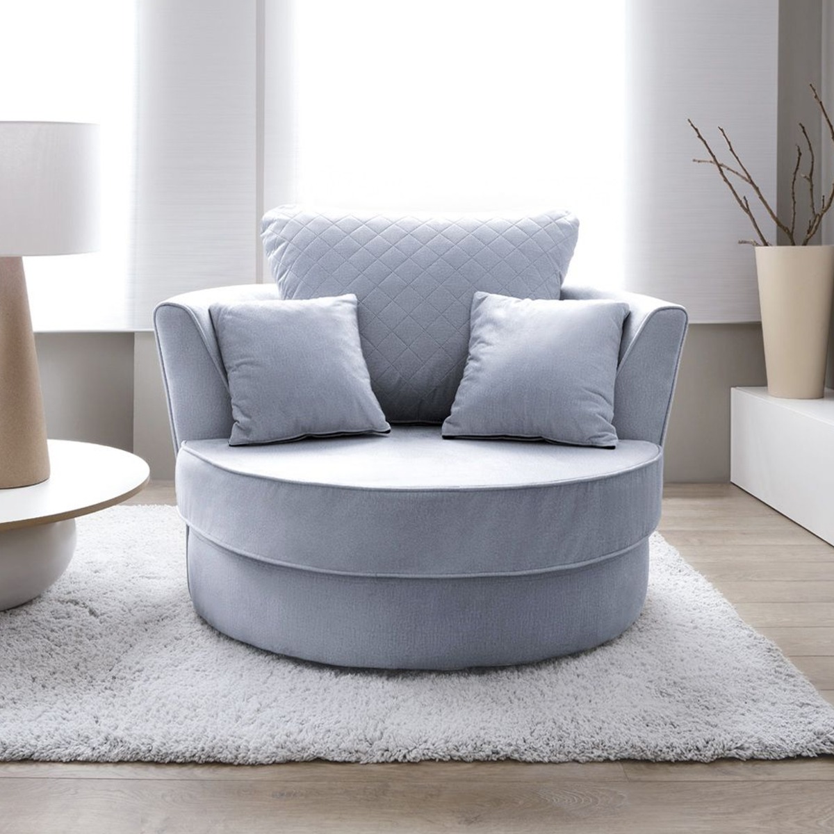 Chic Velvet Swivel Chair - Silver - Moonlight Interiors