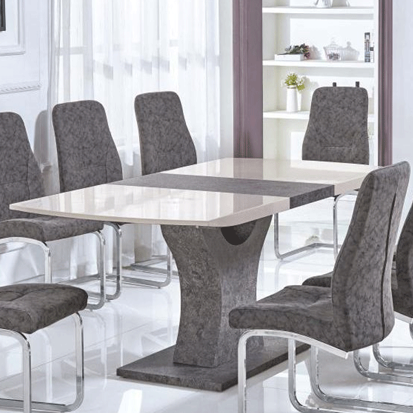 Barnstaple High Gloss Extended Dining Table - Cream and Stone - Sigrid Mills