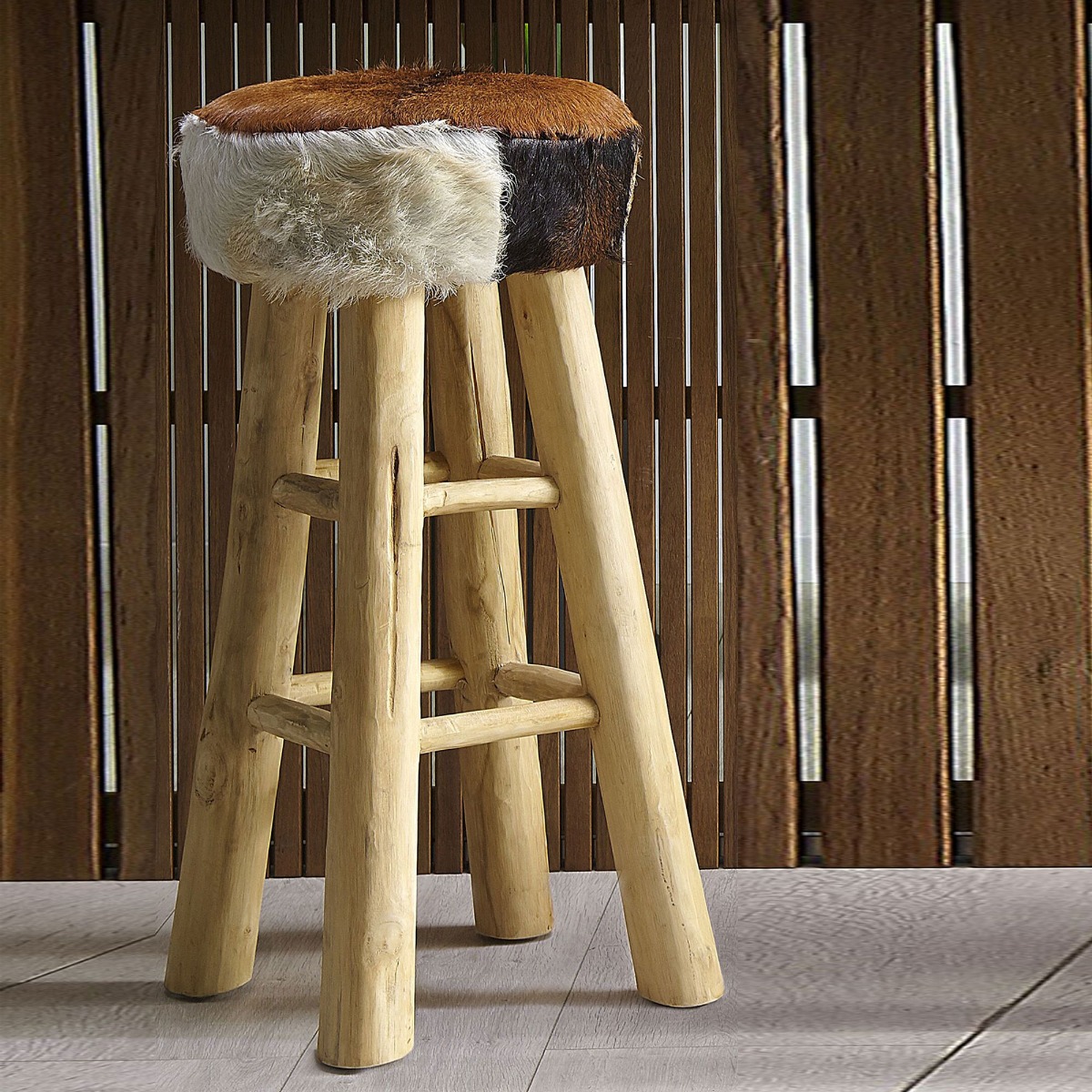 Lambskin Leather Stool WALTON - Gemini Interiors