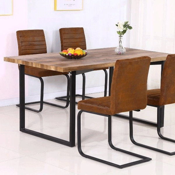 Helston Rectangular Dining Table - Oak Effect and Black - Sigrid Mills