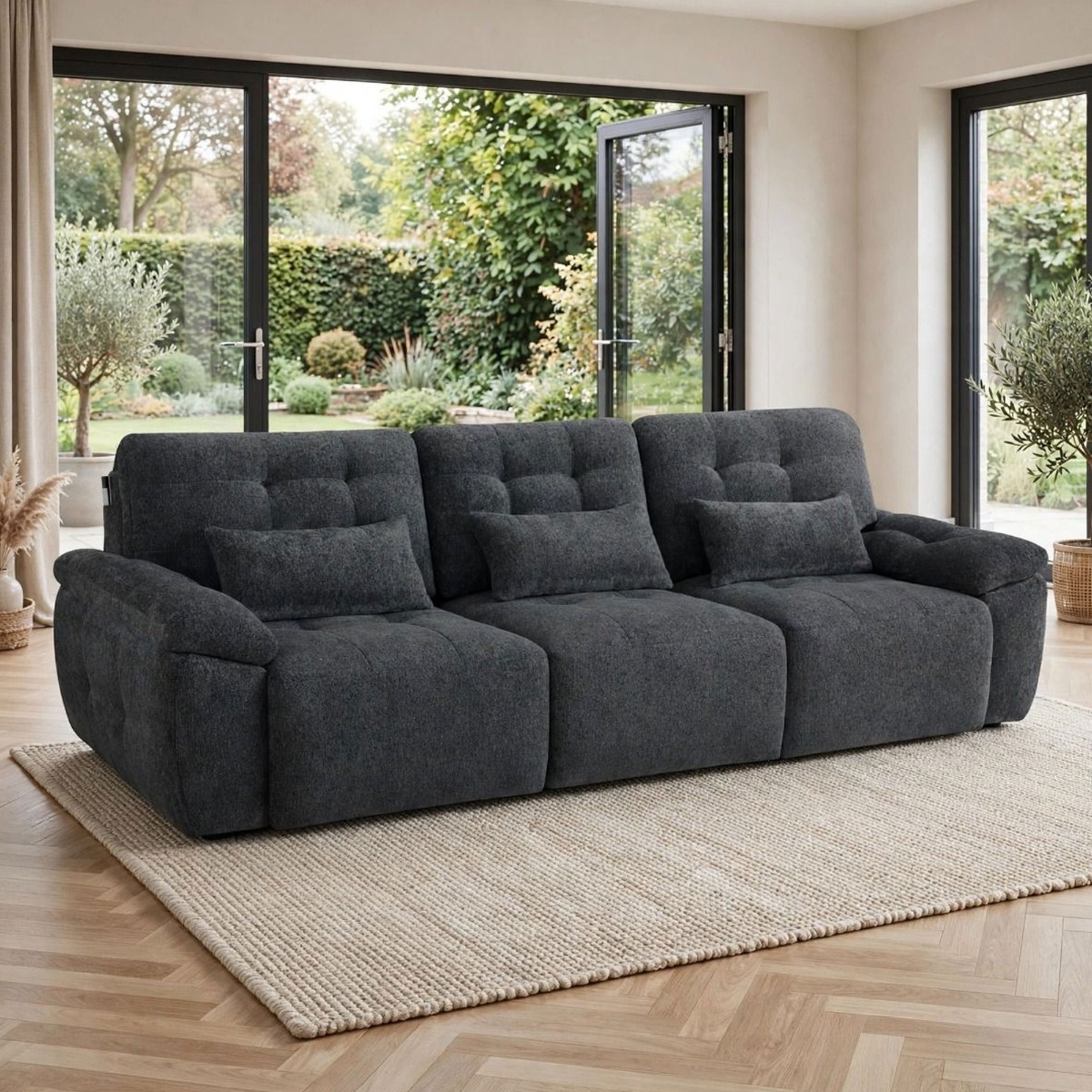DUNSTON Fabric 3 Seater Electric Sofa Bed - Grey