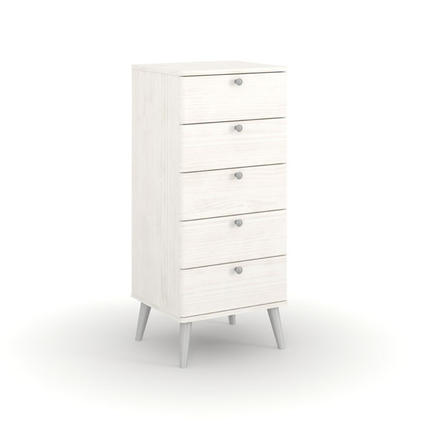 SIMI White Chest of Drawers - Tallboy, Small-sized, 5 Drawers - Colton & Sawyer