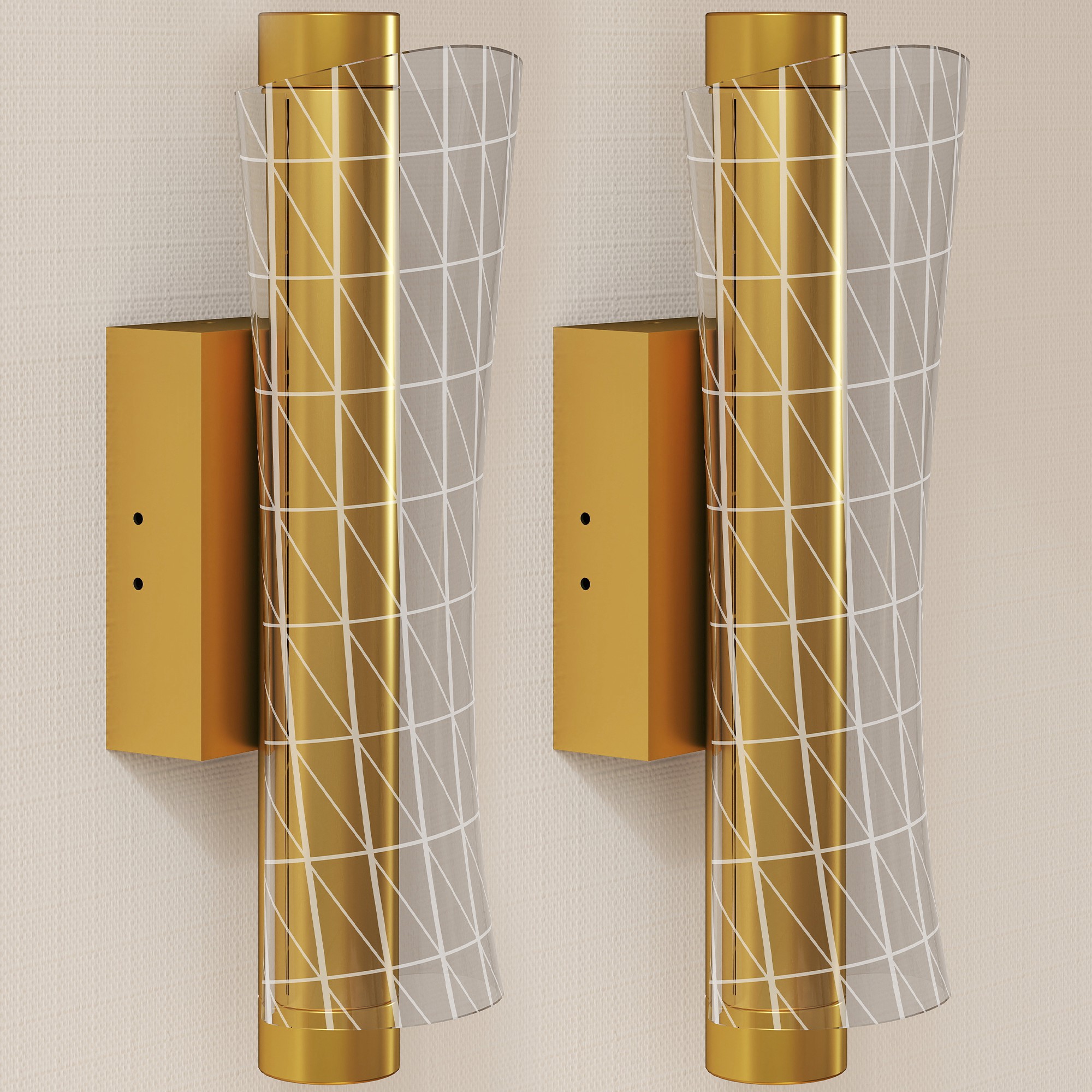HERON Led Wall Lamp 2 Pack Modern Indoor Geometric Mesh Wall Light Gold Tone - Life Essentials