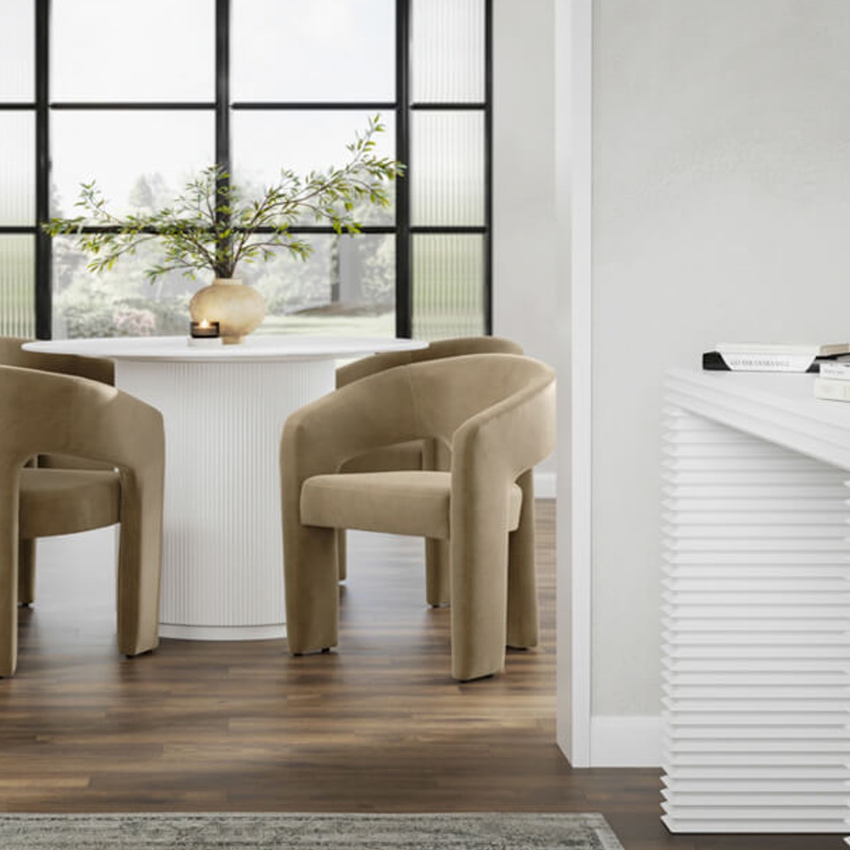 ALUNA Velvet Dining Chair - Mole - Leeds Plywood