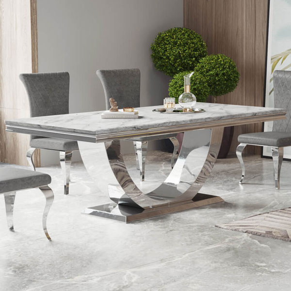 Bellissimo Dining Table with Stainless Steel Base - Marble Effect - Sigrid Mills