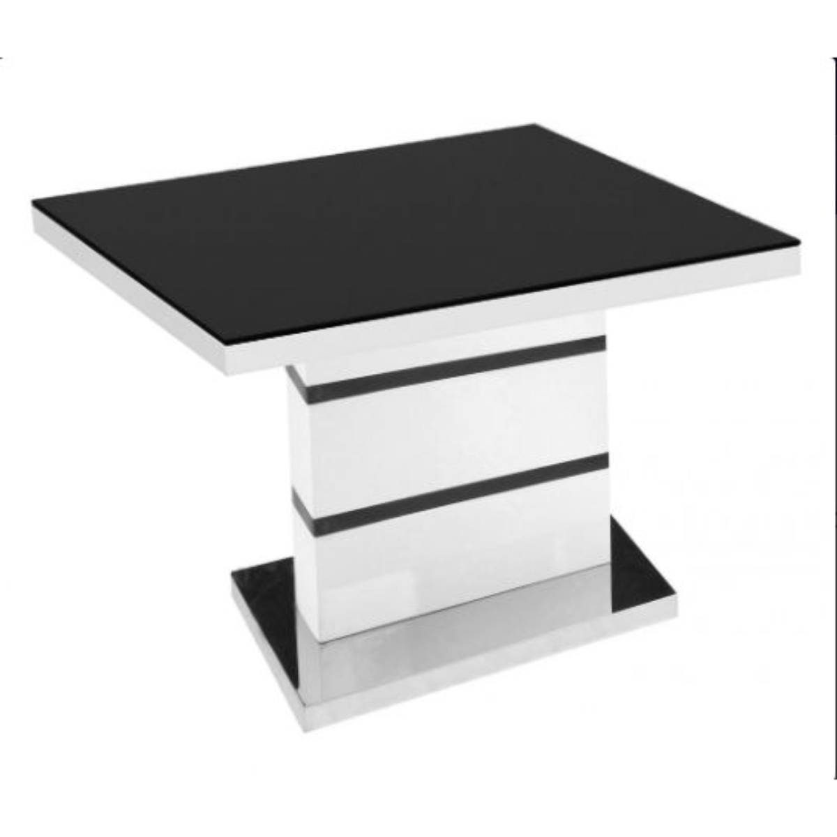 Crediton High Gloss Lamp Table - White with Black Glass Top - Sigrid Mills