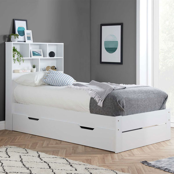 Suenos Single Size Storage Bed - White - Birlea Essentials