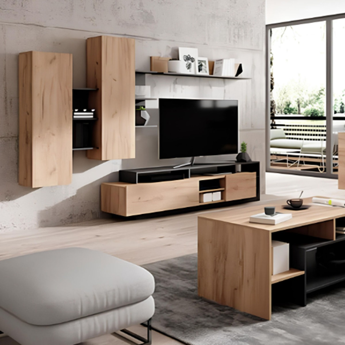 Pantheon Haven Entertainment Unit - Oak and Black - Art Nest