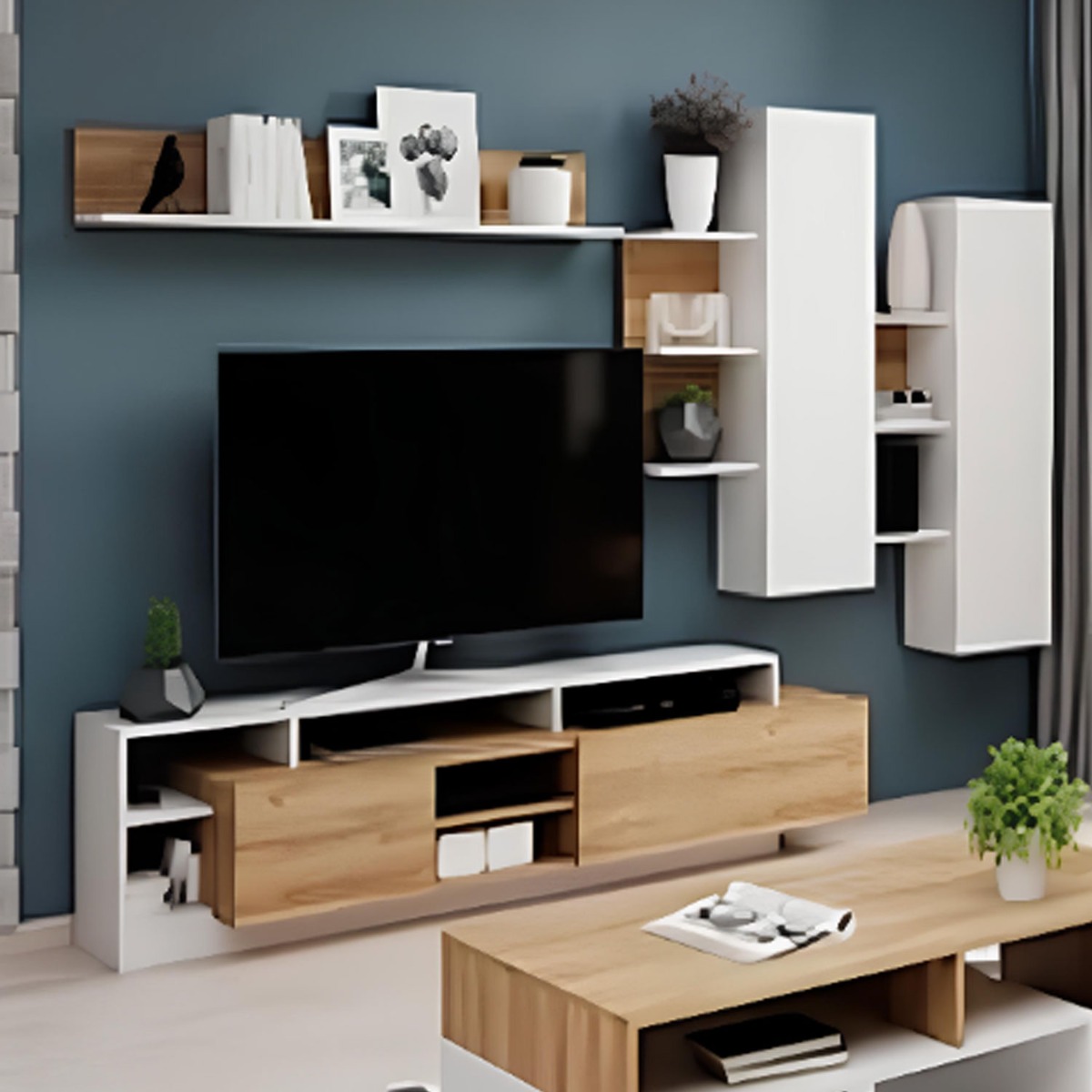 Pantheon Haven Entertainment Unit - Oak and White - Art Nest