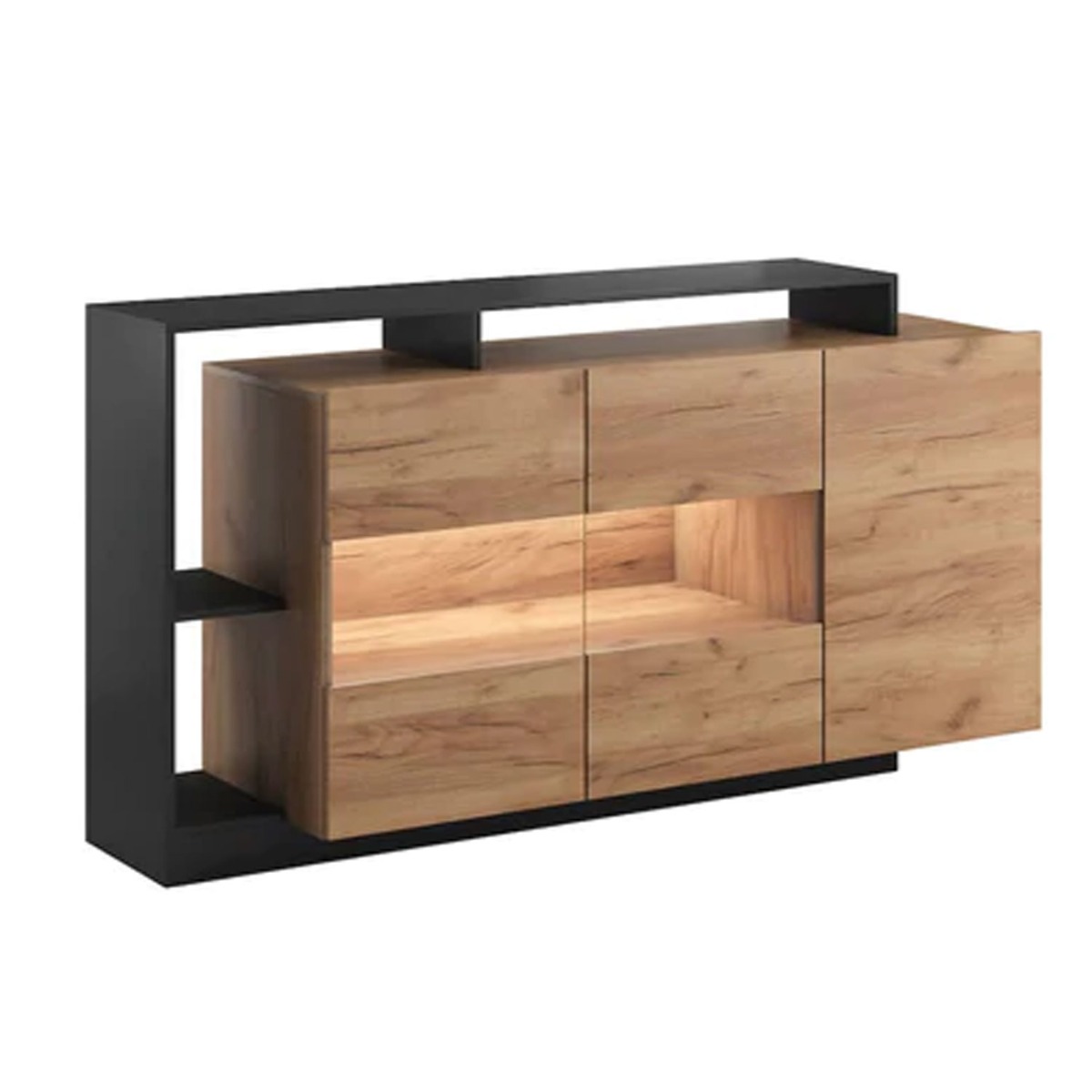 Pantheon Haven Sideboard with 3 Doors - Oak and Black - Art Nest