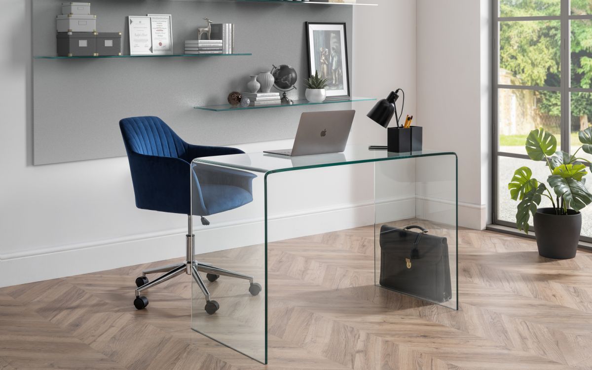 Kahlo Velvet Swivel Office Chair - Blue & Chrome - JB Collections