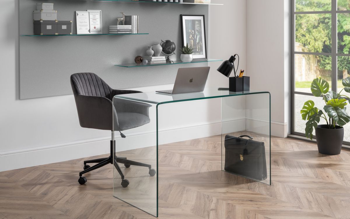 Kahlo Velvet Swivel Office Chair - Grey & Black - JB Collections