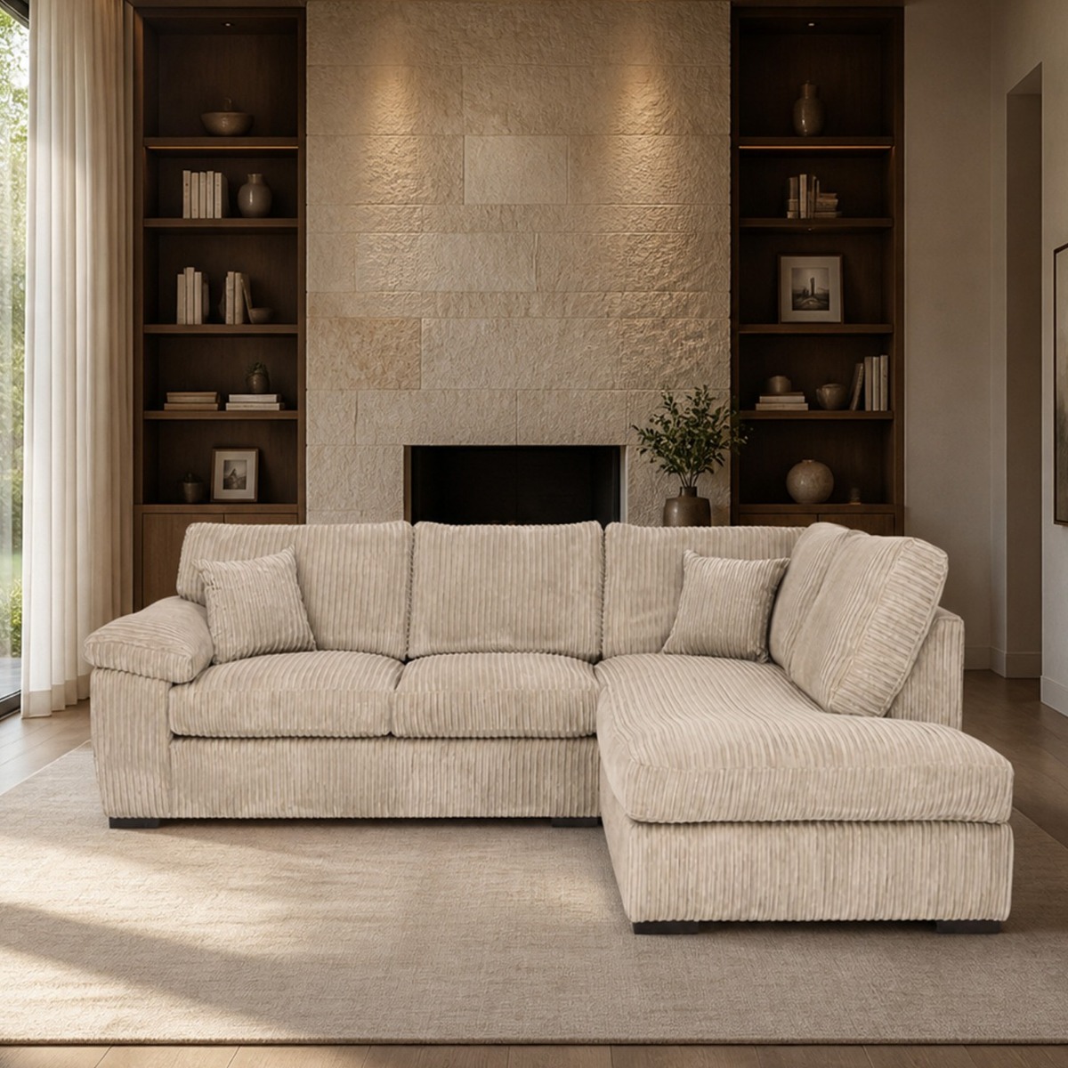 CORDURA Large Jumbo Cord Corner Sofa - L Shaped - Right Hand Facing - Fullback - Mink