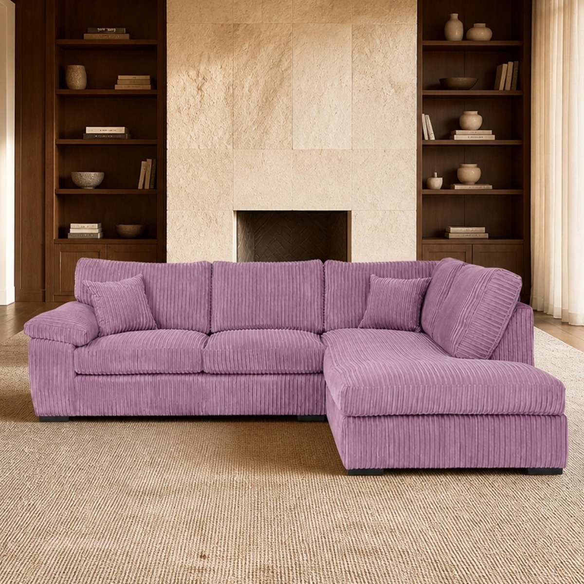 CORDURA Jumbo Cord Corner Sofa - L Shaped - Right Hand Facing - Fullback - Pink
